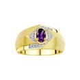 thumbnail image 1 of RYLOS Mens Rings Yellow Gold Plated Silver Ring 6X4MM Oval Shape Gemstone & Diamond Ring Amethyst February Birthstone Rings For Men Men's Rings Silver Rings Size 12, 1 of 7