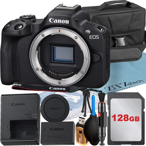 Canon EOS R50 Appareil Photo Sans Miroir (Boîtier) avec Vidéo 4K + Carte Mémoire 128 Go + Étui + Ensemble d'Accessoires ZeeTech