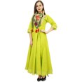 thumbnail image 2 of Bimba Robe Anarkali Classique en Coton Vert Évasé avec Pompons et Foulard - 14, 2 of 5