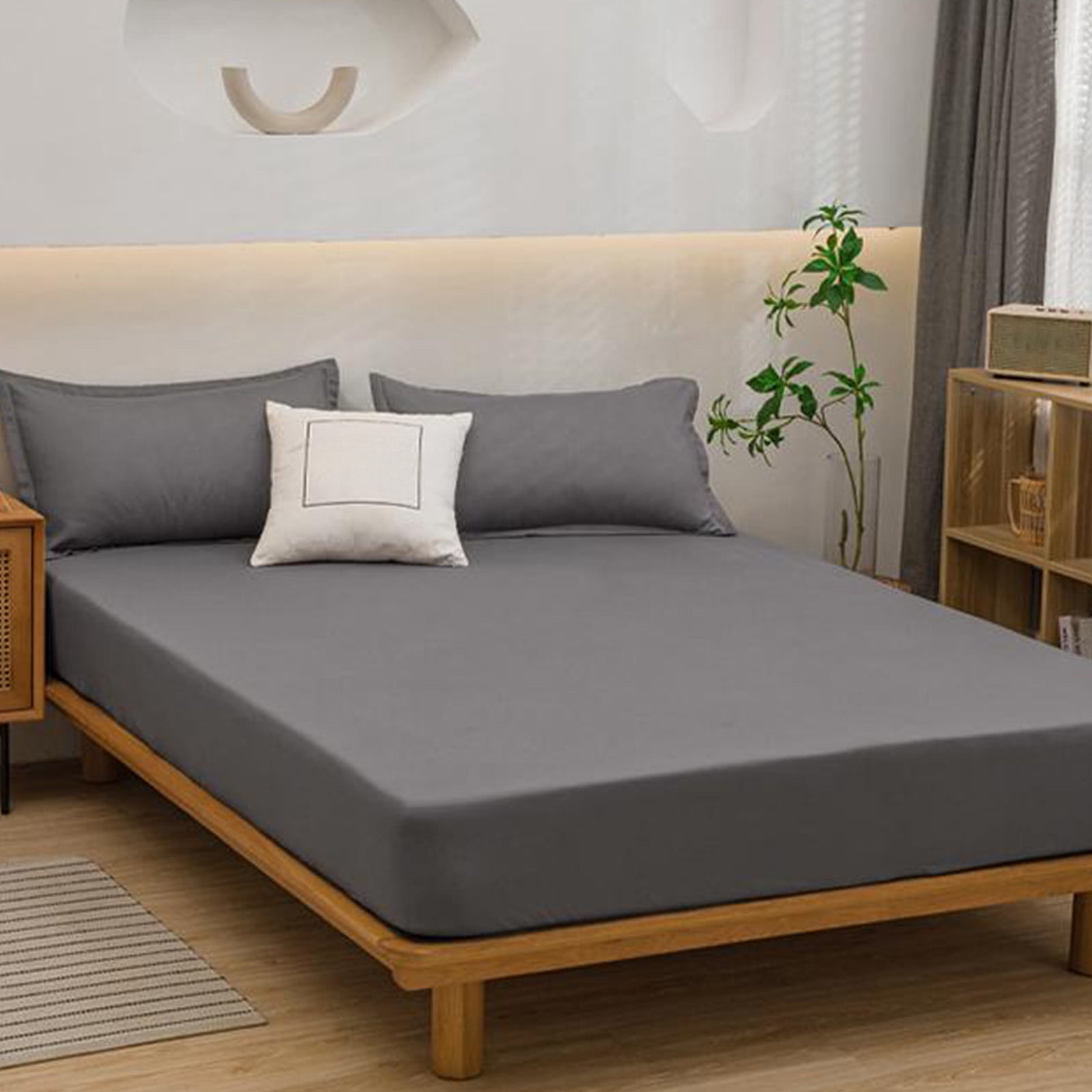 TIMIFIS Fitted Sheet Solid Color Washed Fitted Sheet Piece Mattress Pad Ash Proof Protective Cover Bed Sheet Cover New Home Essentials