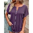 thumbnail image 2 of Birdeem Womens Summer Solid Color V-Neck Button Top Short Sleeve Lapel Shirt, 2 of 8