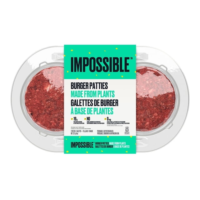 Impossible Burger Patties 226g IMPOSSIBLE BURGER À BASE DE PLANTES 226G