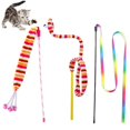 thumbnail image 2 of Cat Wand Rainbow Toy, KABASI 3 Styles Funny Interactive Cat Toys, Cuddly Stuffed Snake Toy on Stick with Bell, Colorful Sounding Toys, Rainbow Ribbon Wand for Kittens Training, 2 of 5
