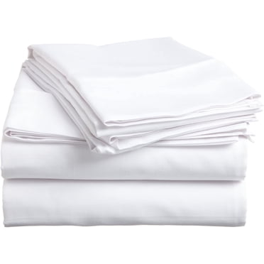 Sheet Set White Solid 100 Percent Pure Cotton Super Soft 4-Pieces Sheet Set with 15" Inches Fitted Sheet 450TC (Queen, White)