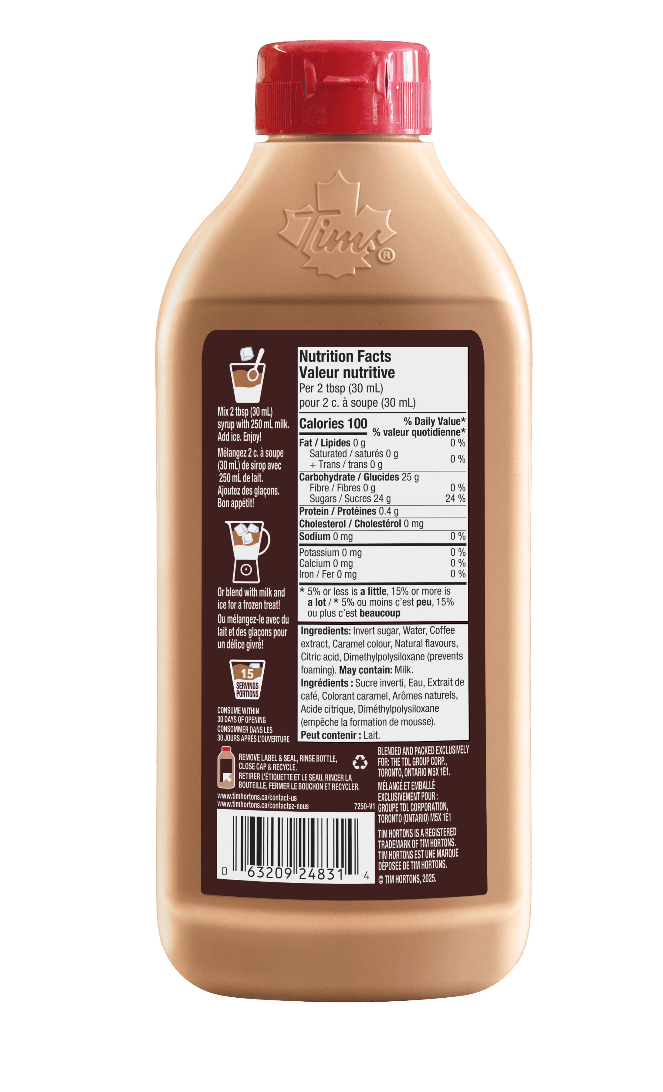 Sirop pour café glacé Tim Hortons – Cappuccino 470 ml