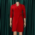 thumbnail image 3 of Gspmoly Robe pour Femmes, Robe Décontractée Ajustée Plissée avec Ceinture à Manches Trois Quarts à Col en V, Robe Colorée, Robes de Soirée pour Femmes jusqu'à 60 % de Rabais, 3 of 8
