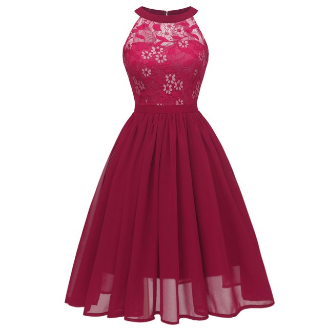 Pompotops Robe Trapèze Vintage pour Femme, Princesse, en Dentelle Florale, Cocktail, Encolure, Fête, Évasée