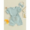 thumbnail image 3 of Honganda 0-3Y Toddler Girls Summer Shorts Sets Short Sleeve Ruffle Tops Shorts Headband Sets, 3 of 9