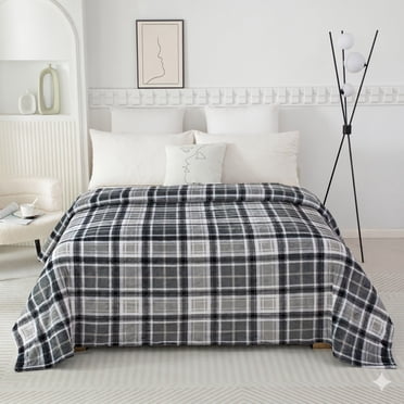Mainstays Plush Blanket Gray Plaid DQ