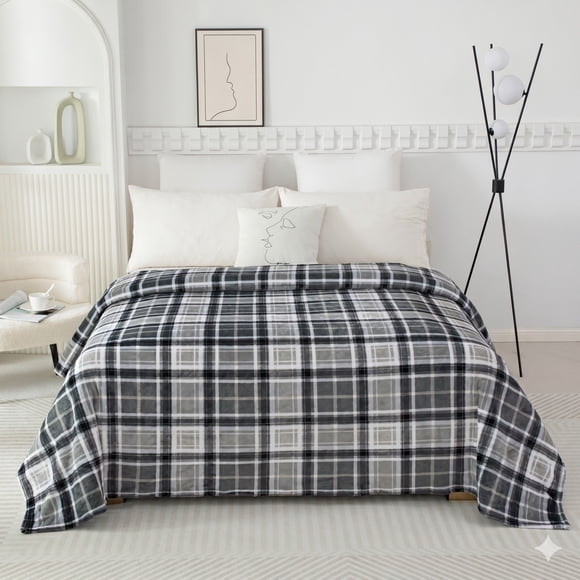 Mainstays Plush Blanket Gray Plaid K