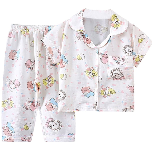 Ensemble de Pyjama Léger pour Filles avec Imprimé Dessin Animé, Tenue de Maison Confortable