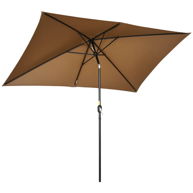 Outsunny Parasol Rectangulaire Inclinable en Aluminium avec Manivelle, Couleur Café. Comprend un Auvent Rectangulaire en polyester Résistant aux UV de 6,5 X 10 Pi, Supporté par un Poteau en Aluminium Résistant à la Rouille avec un Cadre à 6 Baleines. Comprend une Manivelle pour une Ouverture et une Fermeture Faciles, et un Mécanisme d'Inclinaison à Bouton-Poussoir pour le Réglage de l'Angle. Convient aux Espaces Extérieurs comme les patios, Balcons et Jardins. base de Parasol Non Incluse.
