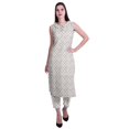 thumbnail image 1 of Moomaya Ensemble Kurta et Pantalon Sans Manches pour Femmes à Col Peter Pan Imprimé, Ensemble Ethnique 2 Pcs, 1 of 6