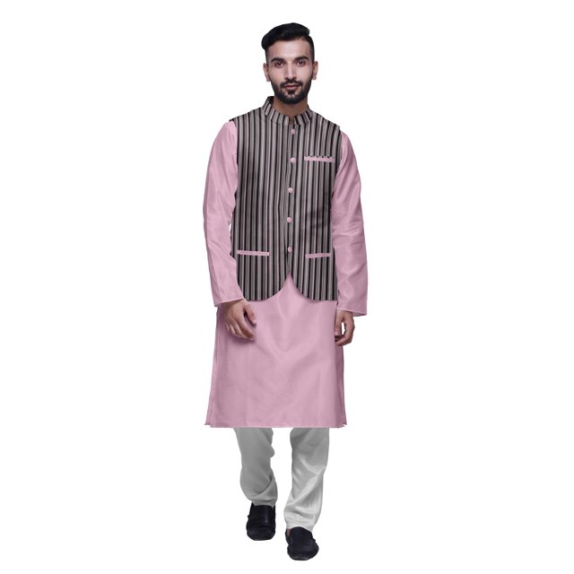 Atasi Kurta Pyjama Traditionnel Uni à Col Mandarin avec Ensemble de Veste Imprimée