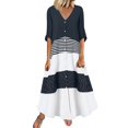 thumbnail image 1 of B91xZ Women Plus Size Maxi Dress Deep V Neck Ruffle Short Sleeve Solid Color Mini Dress,Navy XL, 1 of 5