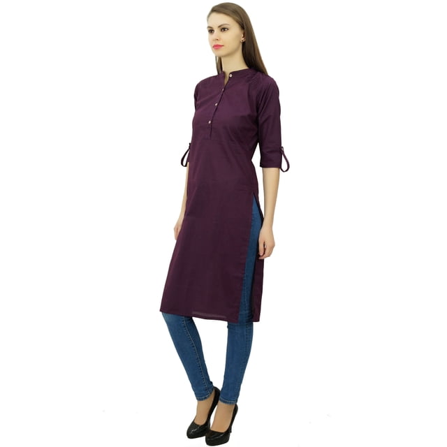 Phagun Kurti Tunique Unie en Coton Col Mandarin Kurta Blouse Ethnique Décontractée