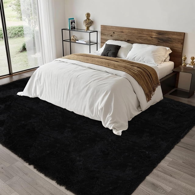 Hasoo 9' x 12' Large Area Rug High-Pile Plush Shag Rug Perfect for Living Rooms, Bedrooms, Dining Rooms, Black