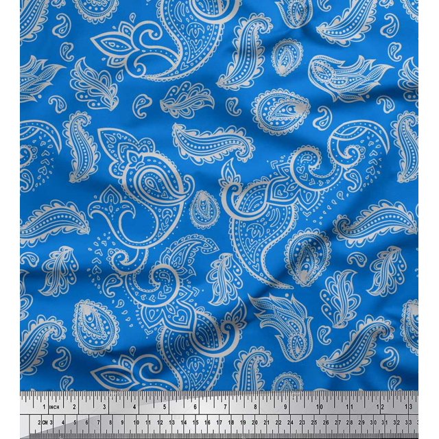 Soimoi Silk Fabric Paisley Block Decor Fabric Printed Yard 42 Inch Wide