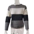thumbnail image 5 of Women Sweater Color Block Stripe Top Round Neck Long Sweater Round Sleeve Blouse, Gray, L, 5 of 5