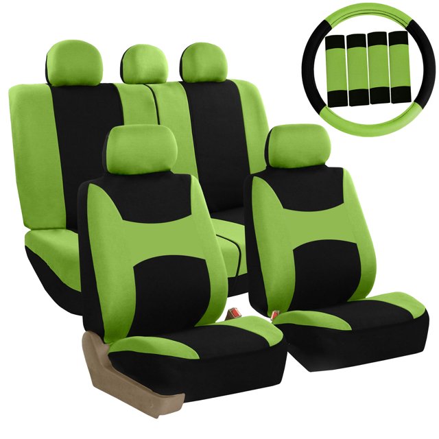 Car Seat Cover Full Set with Steering Wheel, Belt, & Head Rest Covers 11 Colors