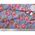 thumbnail image 3 of Soimoi Blue Polyester Crepe Fabric Laceleaf & Macaw Parrot Bird Decor Fabric Printed BTY 42 Inch Wide, 3 of 3