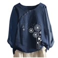 thumbnail image 2 of CHUANK Hauts pour Femmes en Solde à Moins de 10$ Hauts Décontractés Printemps Été Manches Longues en Coton Lin Imprimé Graphique Pissenlit Col Rond Blouses Vintage Grande Taille, 2 of 4