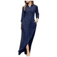 thumbnail image 2 of Babysbule Liquidation Robes pour Femmes Mode Dames Col Rabattu Ample et Confortable Manches Longues Longue Robe Maxi Jupe, 2 of 8