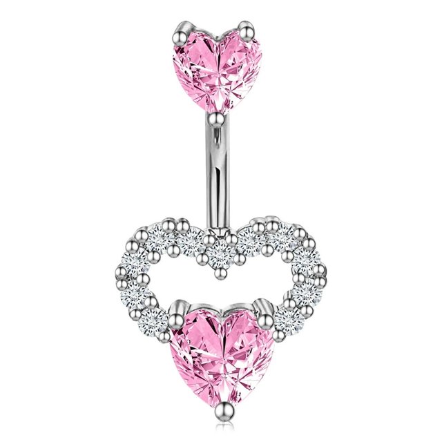 MesaSe 14G Belly Button Ring Heart Navel Rings Hypoallergenic Belly Button Piercing Pink