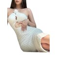thumbnail image 4 of Faithtur Femmes Modifié Cheongsam Longue Robe Couleur Unie Floral Décoration Licou Cou Épaule Coupe Robe, 4 of 6