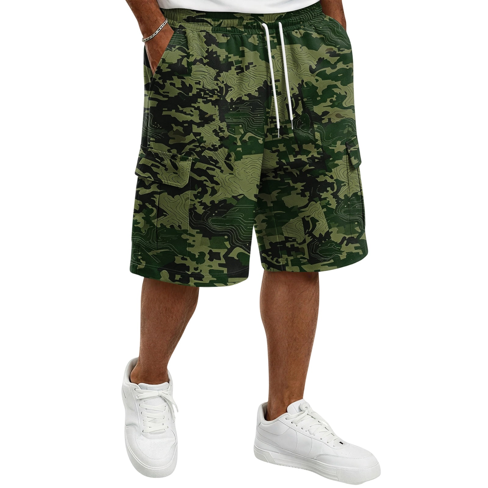 OIOLOYJM Mens Camo Cargo Shorts Elastic Waistband Drawstring