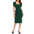 thumbnail image 2 of INSPIRE CHIC Robe Fourreau Rétro de Bureau pour Femme à Encolure Cœur avec Volants, Manches Courtes, Vert Foncé L, 2 of 5