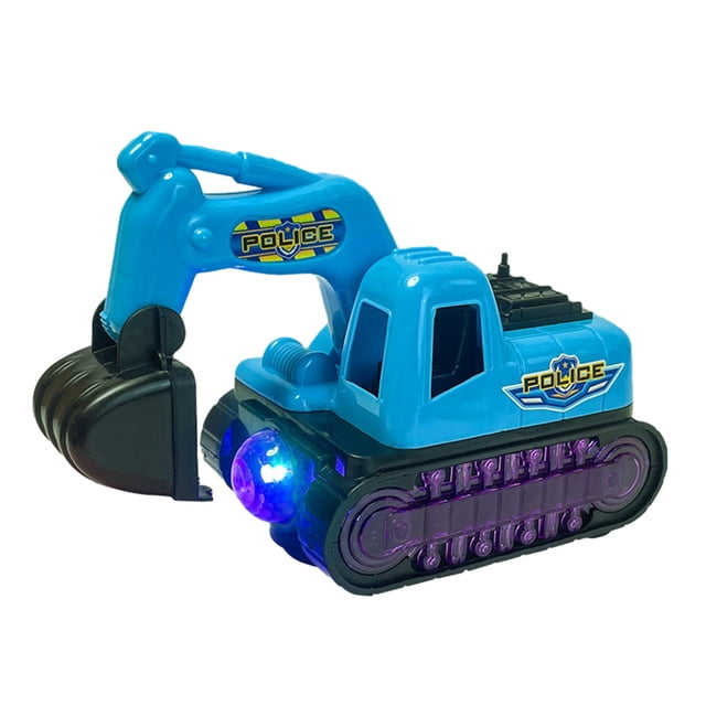 Blue Simulation Excavator Model Toy For Kids Universal Music Glowing Educational Vehicle