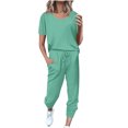 thumbnail image 1 of Yuyuzo Womens Workout Sets 2 Piece Short Sleeve Crew Neck T-Shirts Drawstring Jogger Pants with Pockets, 1 of 5