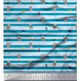 thumbnail image 1 of Soimoi Blue polyester Crepe Fabric Coffee Cup & Stripe Decor Fabric Printed Yard 52 Inch Wide, 1 of 5