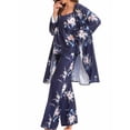 thumbnail image 3 of ZAXARRA Women's Fall Loungewear Set, Lace Patchwork Cami Tops + Pants + Robe 3 Pieces Sleepwear, 3 of 9