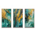 thumbnail image 2 of Designart "Golden Turquoise Breakers Abstract Waves V" Abstract Shapes Framed Wall Art Set Of 3 - Gold Transitional Frame Canvas Set For Living Room Decor, 2 of 6