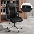 thumbnail image 4 of Costway Chaise de Bureau en Cuir PU, Hauteur Réglable, Chaise de Direction avec Appuie-Tête Réglable, Noir, 4 of 9