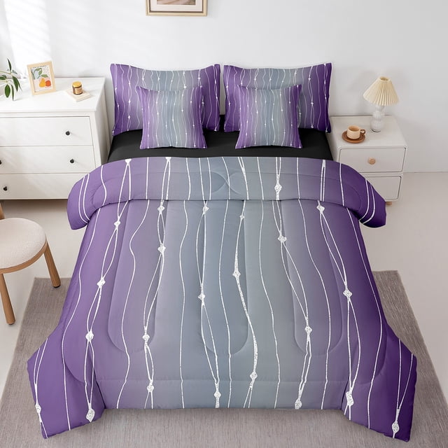 YST Ensemble de Couette Dégradé Gris et Violet, 7 Pcs, Géométrique Abstrait, Grand Lit