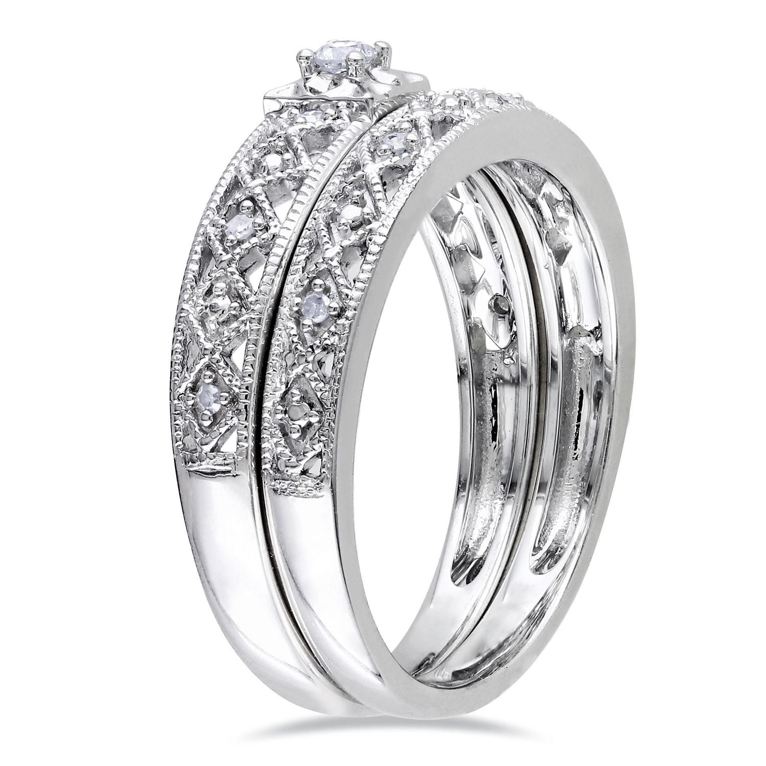 Ensemble nuptial Miabella avec 0.10 carat de diamant en argent sterling