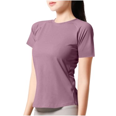 Besolor Women's Workout Tops Crewneck Short Sleeve Wicking Gym Shirts Summer Athletic Yoga Basic Tshirts
