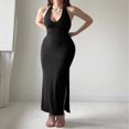 thumbnail image 2 of Ladies‘ Sleeveless Halter Neck High Split Tie Up Party Dress for Summer, 2 of 5