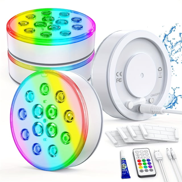 HLONK CRISLEX Lumières de Piscine Rechargeables pour Piscine hors Terre Accessoires de Spa - Lumières DEL Submersibles Améliorées avec Télécommande Batterie au Lithium 16 Couleurs Chargement USB - pour Piscine Bain