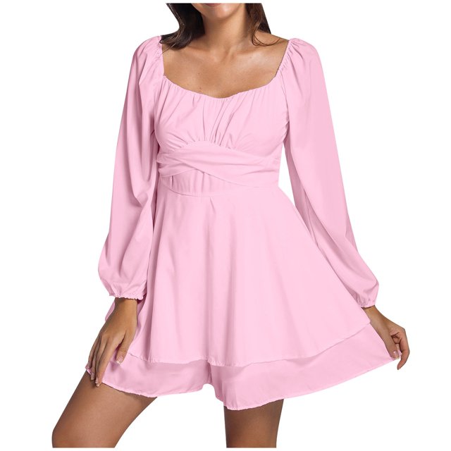 Womens Solid Jumpsuit Long Vacation Rompers for Women Sleeve Ruffle Layer Tie Floral Jumpsuit Mini Short Romper Jumpsuit