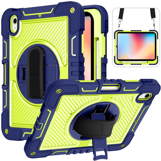 Tablet Case For Samsung Galaxy Tab A9 Plus S9 FE S8 PLUS A7 Lite S6 P610 A8 X200 X205 360 Rotation Hand Strap&Kickstand Cover Navy Yellow-SP Tab S9 FE Plus