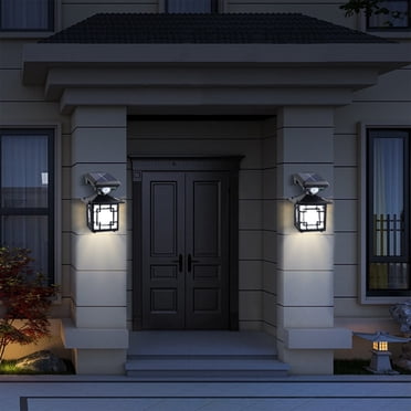 Czzoypi Solar Wall Lights, Outdoor Solar Garden Lights with Human Sensor, Super Bright Warm White Security Wall Lights for Patio Yard Fence House, Black