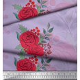 thumbnail image 3 of Soimoi polyester Crepe Fabric Holly Leaves & Rose Flower Print Sewing Fabric Yard 42 Inch Wide, 3 of 3