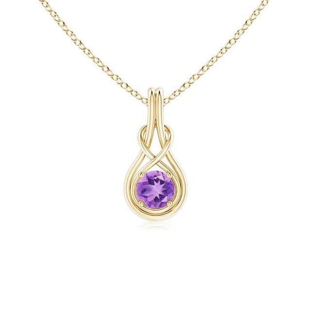 Angara Collier en Améthyste Naturelle - Pendentif Solitaire en Améthyste Ronde Nœud Infini en Or Jaune 14 K pour Femmes