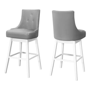 Monarch Specialties Bar Tabouret, ensemble de 2, Plongée, Hauteur du bar, Bois, Pu Leather Look, Gris, Blanc, Transitionnel