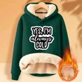 thumbnail image 2 of KIHOUT Spring Winter Womens Tops Winter Warm Plush Solid Color with Pocket Printed Long Sleeve Fleece Tops Hooded Sweatshirt, 2 of 4