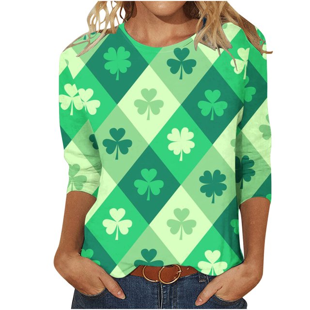 FAIWAD T-Shirt à Manches 3/4 pour Femmes de la Saint-Patrick, Col Rond, Décontracté, Grande Taille, Tunique à Enfiler